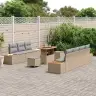 10 Gabalu Dārza Dīvānu Komplekts Ar Spilveniem Bēšs Poli Rotangpalma Akācija Vidaxl