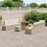 11 Daļu Dārza Dīvānu Komplekts Ar Spilveniem Bēšs Poli Rotangpalmas Akācija Vidaxl