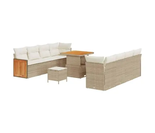 11 Daļu Dārza Dīvānu Komplekts Ar Spilveniem Bēšs Poli Rotangpalmas Akācija Vidaxl