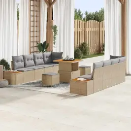 Dārza Dīvānu Komplekts Ar Spilvenu 11 Pcs Bēša Un Gaiši Pelēka Vidaxl