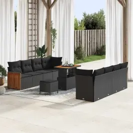 Dārza Dīvānu Komplekts Ar Spilvenu 11 Pcs Melna 90 X 55 X 71 Cm Vidaxl