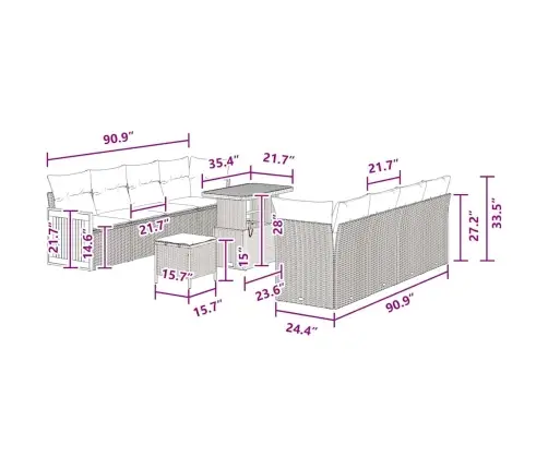 Aia Diivanikomplekt Padjaga 11 Pcs Must 90 X 55 X 71 Cm