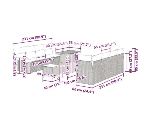 Aia Diivanikomplekt Padjaga 11 Pcs Beež Ja Helehall