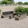 11 Daļu Dārza Dīvānu Komplekts Ar Spilveniem Pelēkā Poli Rotangpalmas Akācijā Vidaxl