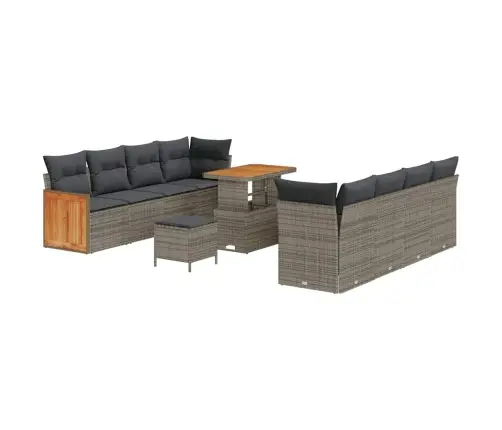 11 Daļu Dārza Dīvānu Komplekts Ar Spilveniem Pelēkā Poli Rotangpalmas Akācijā Vidaxl