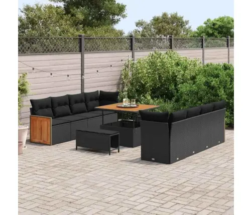 11 Gabalu Dārza Dīvānu Komplekts Ar Spilveniem Melns Poli Ratan Akācija Vidaxl