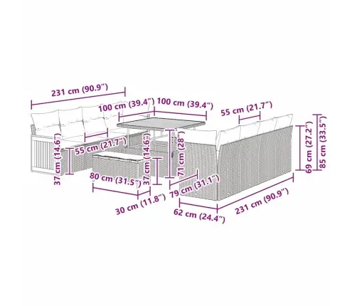 Sodo Sofų Rinkinys Su Pagalve 11 Pcs Pilka