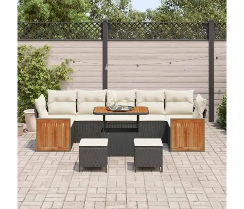 10 Gabalu Dārza Dīvānu Komplekts Ar Spilveniem Melnā Poliratanā Vidaxl