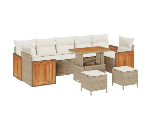 10 Daļu Dārza Dīvānu Komplekts Ar Spilveniem Bēšā Poli Ratana Akācijas Vidaxl