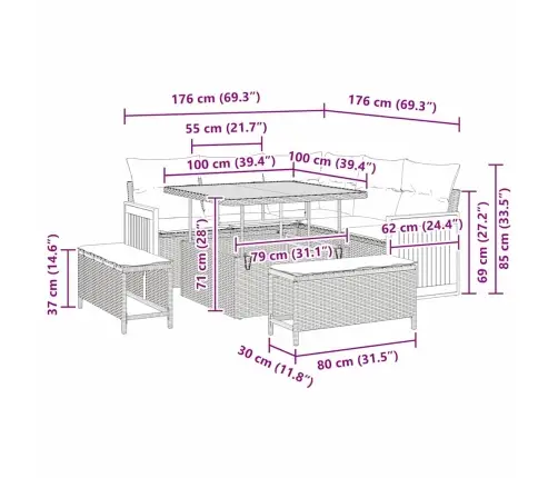 Aia Diivanikomplekt Padjaga 8 Pcs Must Ja Kreemjas