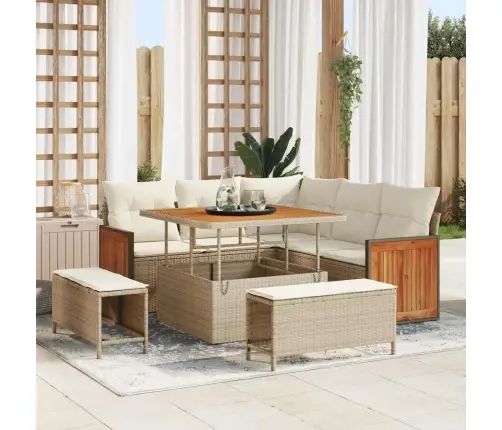 8 Daļņu Dārza Dīvānu Komplekts Ar Spilveniem Bežā Poli Rotangpalma Akācija Vidaxl