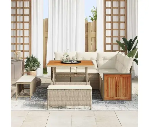 8 Daļņu Dārza Dīvānu Komplekts Ar Spilveniem Bežā Poli Rotangpalma Akācija Vidaxl