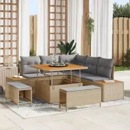 Dārza Dīvānu Komplekts Ar Spilvenu 8 Pcs Bēša Un Gaiši Pelēka Vidaxl
