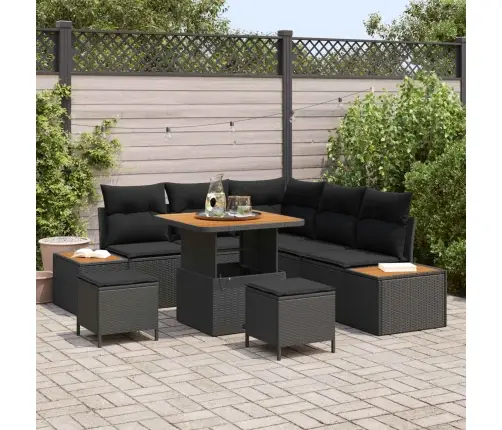Sodo Sofų Rinkinys Su Pagalve 8 Pcs Juoda