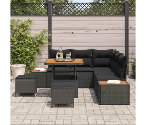Sodo Sofų Rinkinys Su Pagalve 8 Pcs Juoda