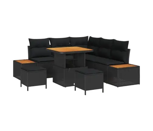 Sodo Sofų Rinkinys Su Pagalve 8 Pcs Juoda