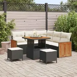 Dārza Dīvānu Komplekts Ar Spilvenu 8 Pcs Melna Un Krēmkrāsas Vidaxl