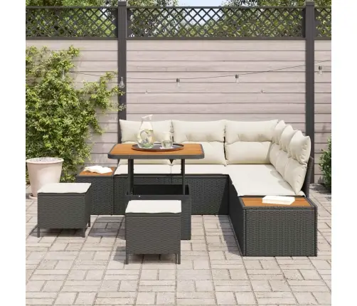 Sodo Sofų Rinkinys Su Pagalve 8 Pcs Juoda Ir Kreminė