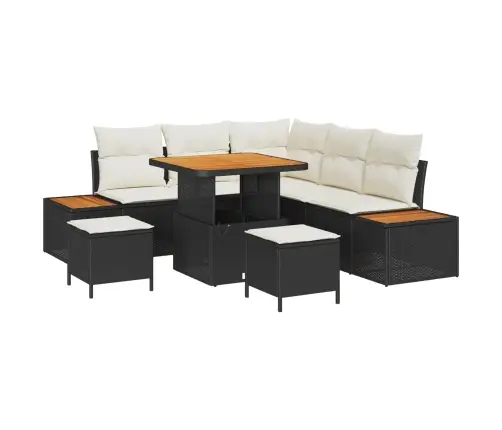 Sodo Sofų Rinkinys Su Pagalve 8 Pcs Juoda Ir Kreminė
