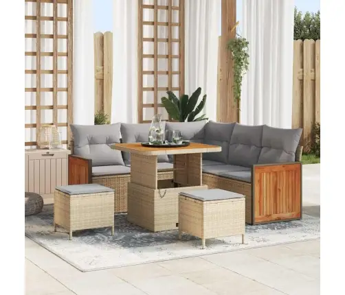 Sodo Sofų Rinkinys 8 Pcs Smėlio Ir Šviesiai Pilkos Spalvos