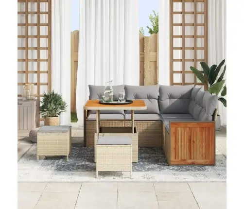 Sodo Sofų Rinkinys 8 Pcs Smėlio Ir Šviesiai Pilkos Spalvos