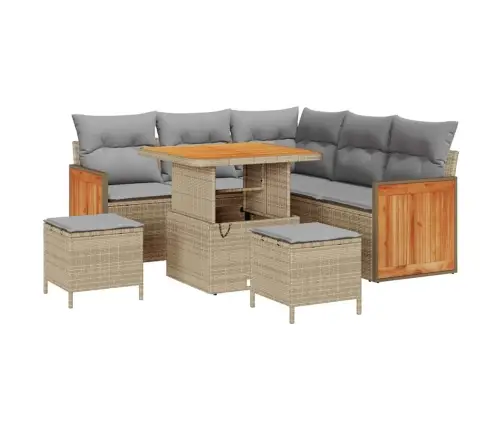 Sodo Sofų Rinkinys 8 Pcs Smėlio Ir Šviesiai Pilkos Spalvos