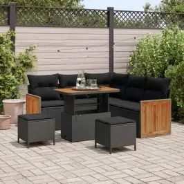 Dārza Dīvānu Komplekts Ar Spilvenu 8 Pcs Melna 90 X 55 X 71 Cm Vidaxl