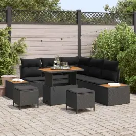 Dārza Dīvānu Komplekts Ar Spilvenu 8 Pcs Melna Vidaxl