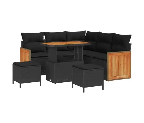 Sodo Sofų Rinkinys Su Pagalve 8 Pcs Juoda