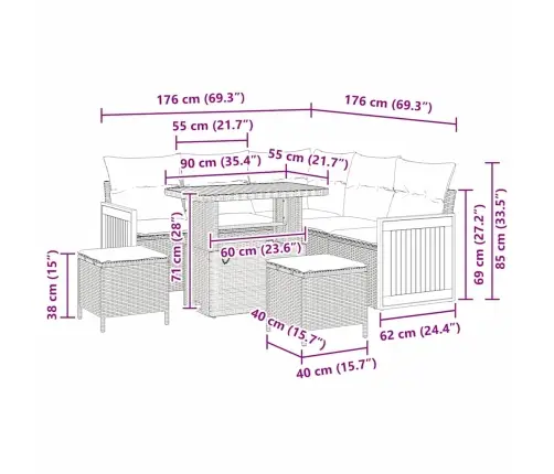 Aia Diivanikomplekt 8 Pcs Must Ja Kreemjas 90 X 55 X 71 Cm