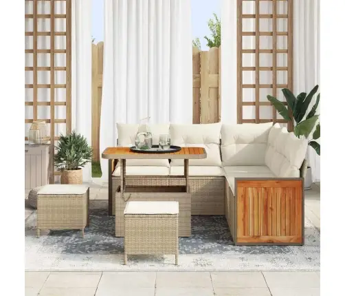 8 Gabalu Dārza Dīvānu Komplekts Ar Spilveniem, Bēšs, Poli Rotangpalma, Akācija Vidaxl