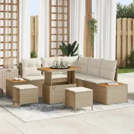 Dārza Dīvānu Komplekts Ar Spilvenu 8 Pcs Bēšs Un Krēms Vidaxl