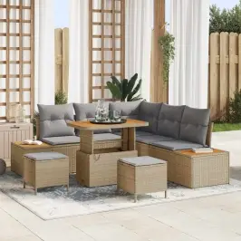 Dārza Dīvānu Komplekts Ar Spilvenu 8 Pcs Bēša Un Gaiši Pelēka Vidaxl