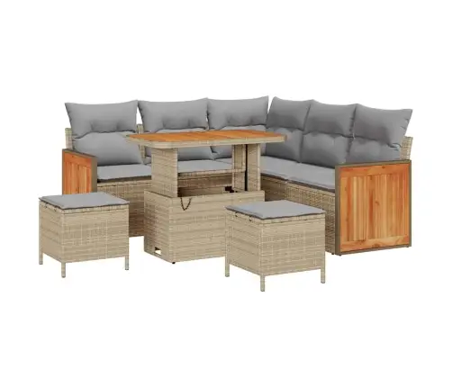 8 Gabalu Dārza Dīvānu Komplekts Ar Spilveniem Bēšs Poli Rotangpalma Akācija Vidaxl