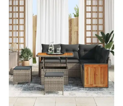 8 Gabalu Dārza Dīvānu Komplekts Ar Spilveniem Pelēka Poli Rotangpalma Akācija Vidaxl