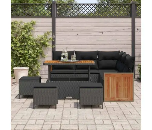 9 Daļīgs Dārza Dīvānu Komplekts Ar Spilveniem Melnā Poli Rotangpalmas Un Akācijas Vidaxl