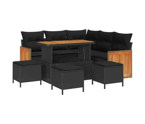 9 Daļīgs Dārza Dīvānu Komplekts Ar Spilveniem Melnā Poli Rotangpalmas Un Akācijas Vidaxl