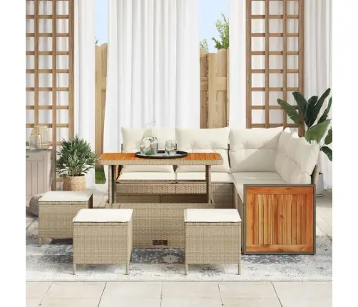 Vidaxl 9 Gab. Dārza Dīvānu Komplekts Ar Spilveniem Bēšs Poli Rotangpalma Akācija