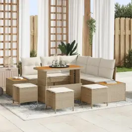 Dārza Dīvānu Komplekts Ar Spilvenu 9 Pcs Bēšs Un Krēms Vidaxl