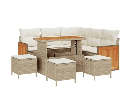 Vidaxl 9 Gab. Dārza Dīvānu Komplekts Ar Spilveniem Bēšs Poli Rotangpalma Akācija