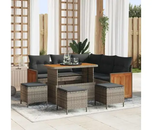 9 Daļu Dārza Dīvānu Komplekts Ar Spilveniem Pelēkā Polietilēna Rotangpalmas Akācijas Vidaxl