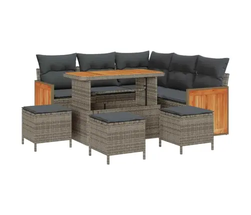 9 Daļu Dārza Dīvānu Komplekts Ar Spilveniem Pelēkā Polietilēna Rotangpalmas Akācijas Vidaxl