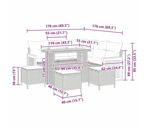 9 Daļu Dārza Dīvānu Komplekts Ar Spilveniem Pelēkā Polietilēna Rotangpalmas Akācijas Vidaxl