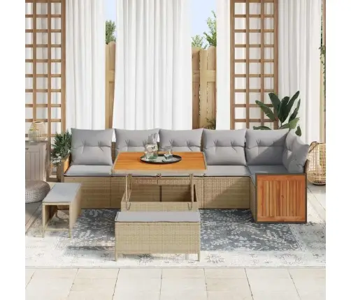 9 Daļu Dārza Dīvānu Komplekts Ar Spilveniem Bēšs Poli Rattan Akācija Vidaxl