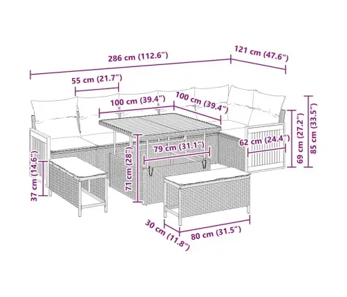 9 Daļu Dārza Dīvānu Komplekts Ar Spilveniem Bēšs Poli Rattan Akācija Vidaxl