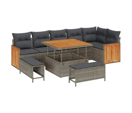 9 Daļu Dārza Dīvānu Komplekts Ar Spilveniem Pelēkā Polyratānā Vidaxl