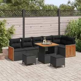 Dārza Dīvānu Komplekts Ar Spilvenu 9 Pcs Melna Vidaxl