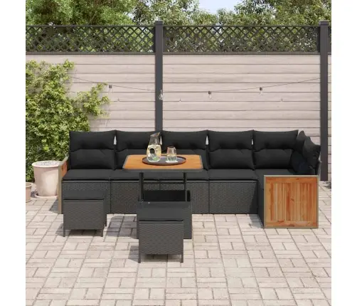 9 Daļu Dārza Dīvānu Komplekts Ar Spilveniem Melna Polietilēna Rotangpalma Akācija Vidaxl 9 Daļu Dārza Dīvānu Komplekts Ar Spilveniem Melna Polietilēna Rotangpalma Akācija Vidaxl