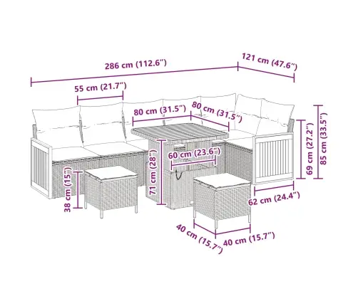 Sodo Sofų Rinkinys Su Pagalve 9 Pcs Juoda