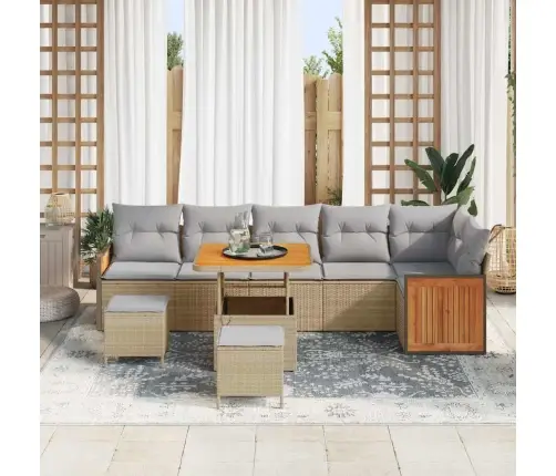 9 Gabalu Dārza Dīvānu Komplekts Ar Spilveniem Bēšs Poli Rotangpalmas Akācija Vidaxl